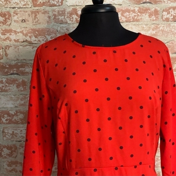 Old Navy Red Black Polka Dot Dress Womens Size Large L Long Bell Sleeve Casual - Picture 4 of 8